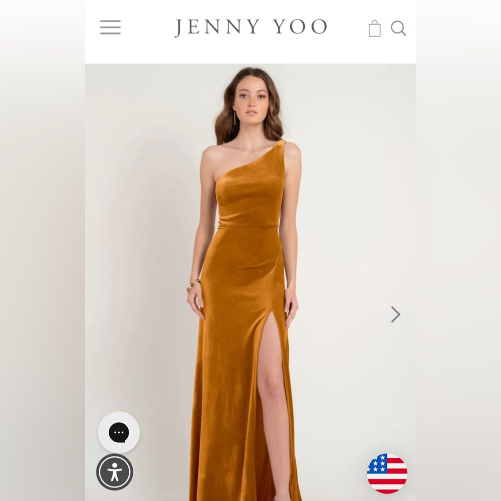 Jenny Yoo Cybill One-Shoulder Side-Slit Stretch Velvet Gown in Marigold - Size 0